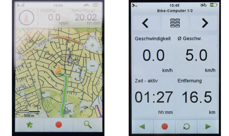 Kartenseite und Fahrradcomputer