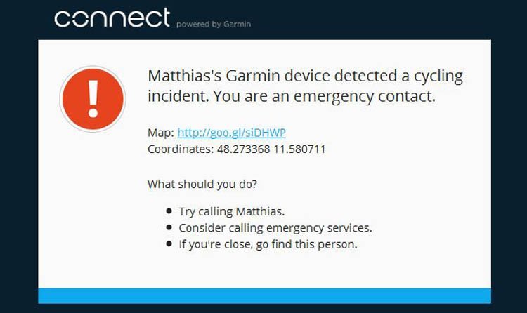Unfall E-Mail von Garmin