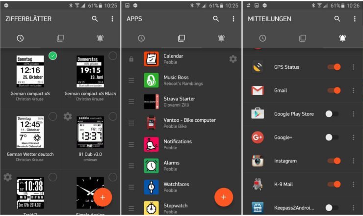 Pebble Time App mit Ziffernblättern, Apps und Benachrichtigungen