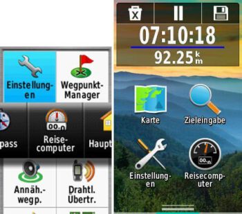Seitenband vom 64s und Startseite vom Oregon im Vergleich
