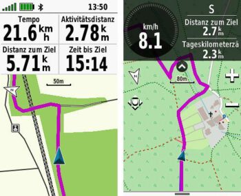 Track Navigation im Vergleich. Links: GPSmap, rechts: Oregon