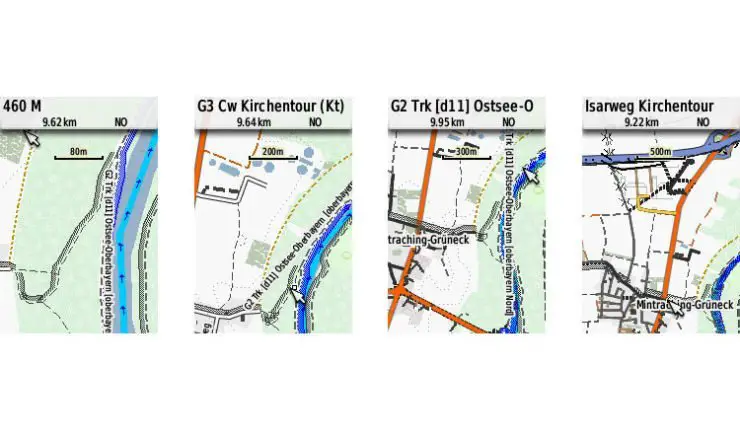 GPSmap 64s Screenshots der Velomap mit Racing_Bicycle Layout