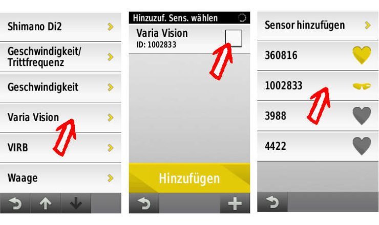 Screenshots Garmin Varia Vision koppeln