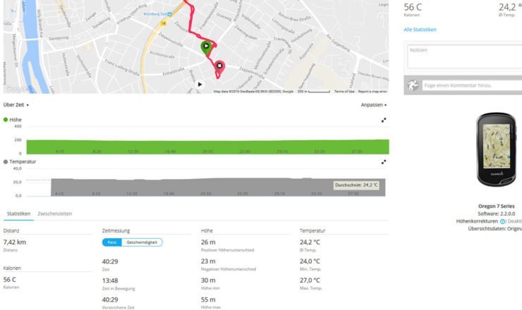 Temeraturauswertung im Garmin Connect Portal