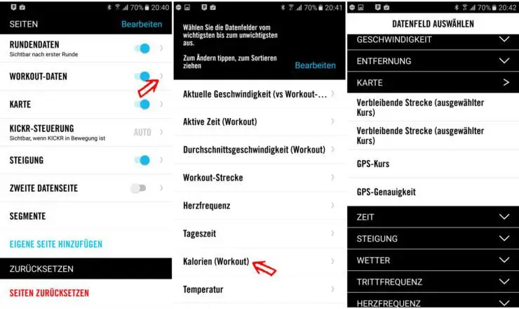 Datenfelder im Wahoo ELEMNT per Smartphone App einstellen
