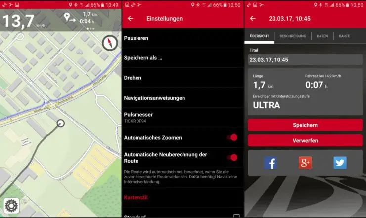 Screenshots Route aufzeichnen