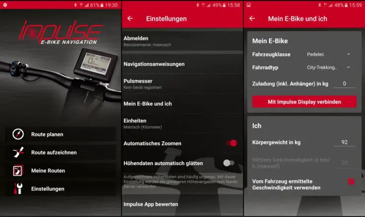 Screenshots eBike koppeln