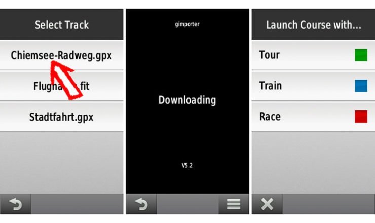 gimporter Import und Tourstart auf Edge 1000