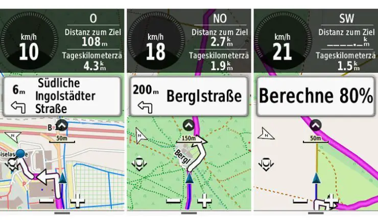 Navigation entlang einer Route mit der Freizeitkarte
