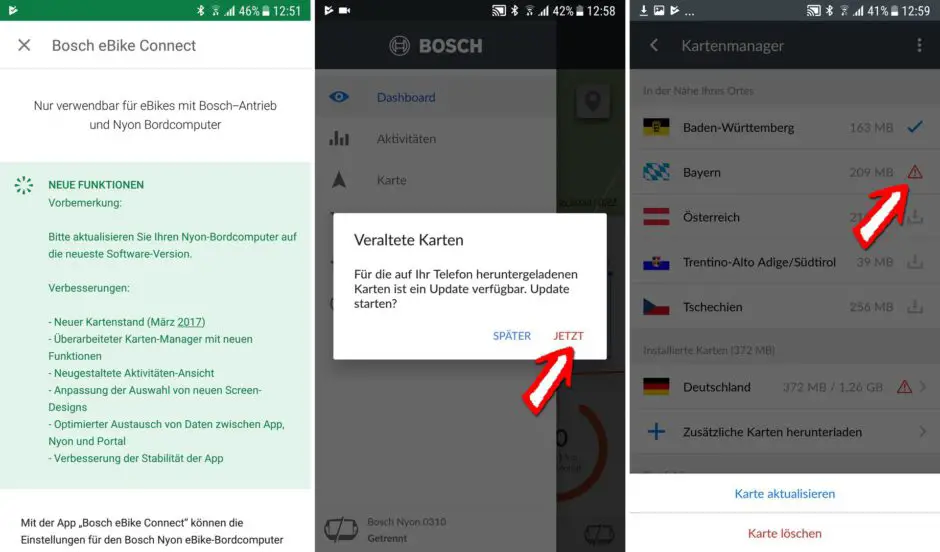Update der Bosch eBike Connect App und Kartenupdate