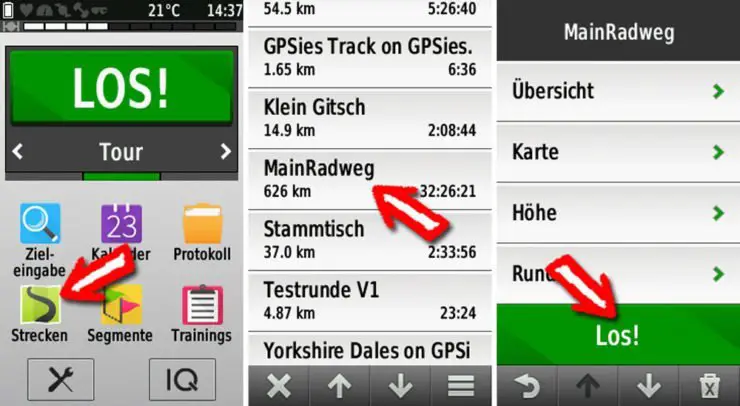 Importierten GPX-Track im Edge 1000 starten