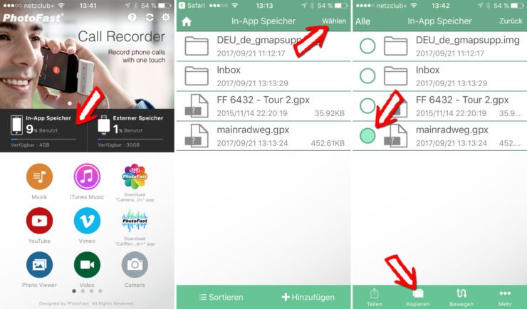 GPX-Track im In-App Speicher kopieren