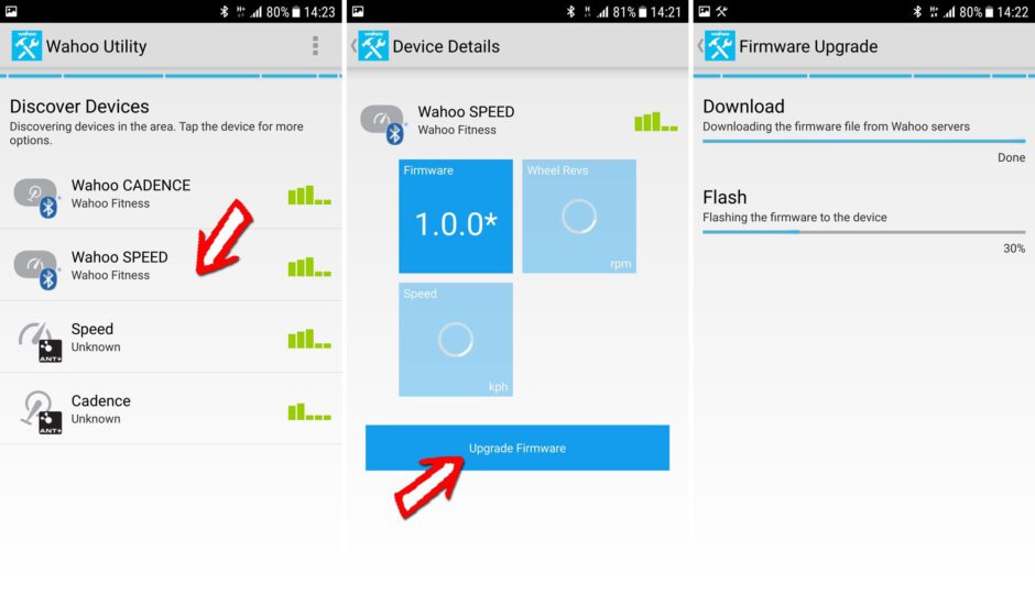 Screenshots Wahoo Sensor Firmware Update