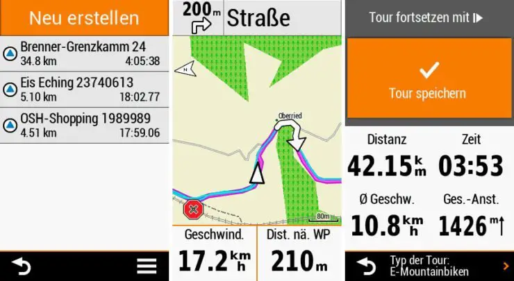 Navigation anhand geplanter Strecken auf dem Edge 1030