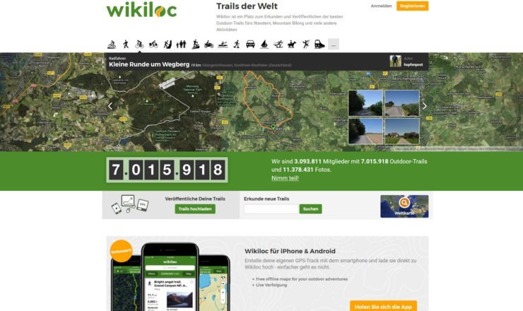 Wikiloc als Tourenportal im Browser