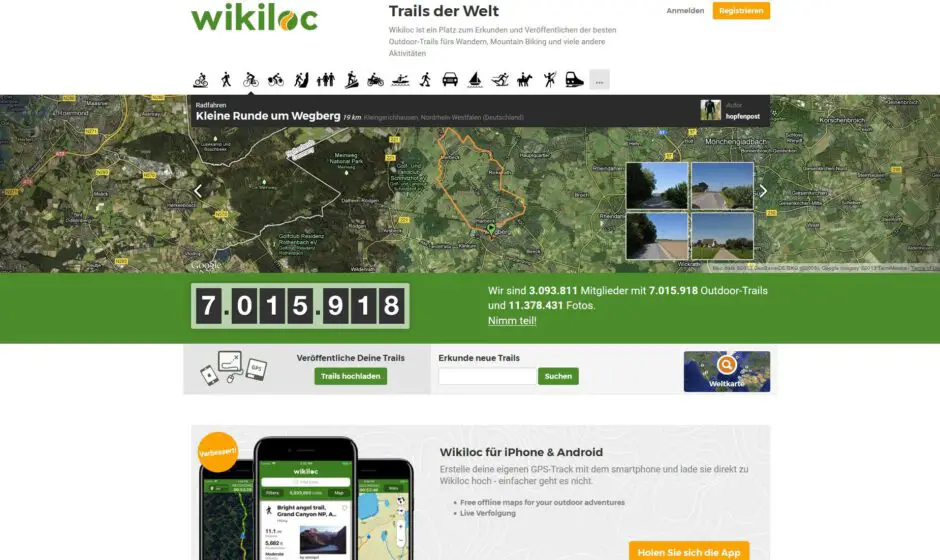 Wikiloc als Tourenportal im Browser
