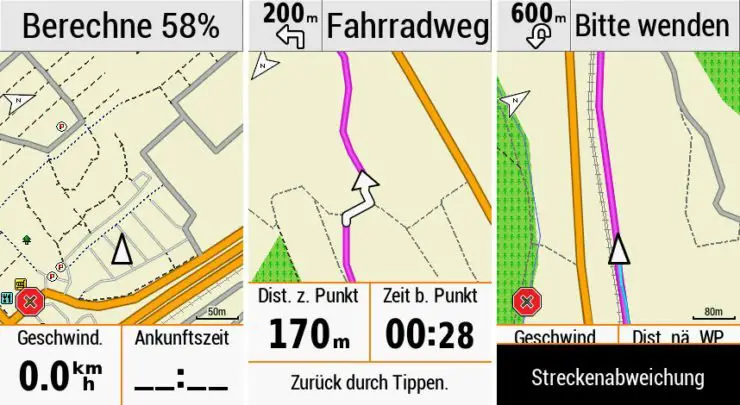 Während der Navigation - mit Streckenabweichung