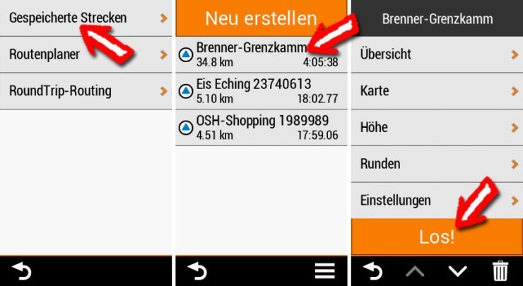 Navigation für importierte Strecke starten