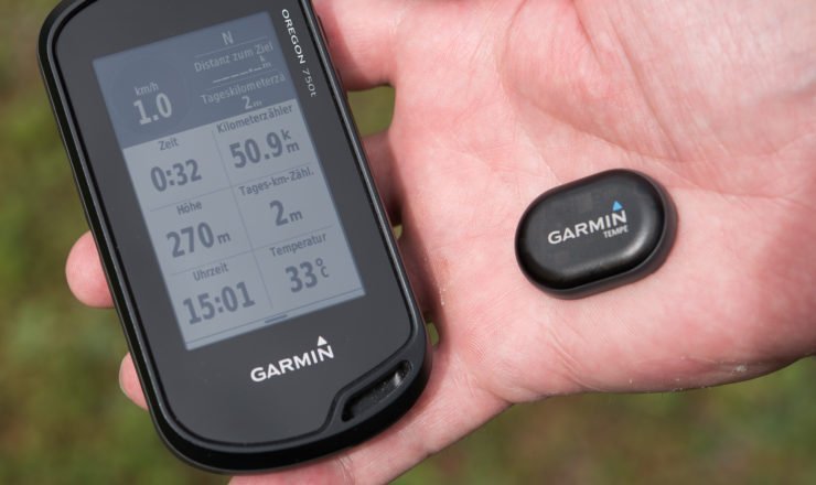 Der Garmin tempe Temperatursensor mit dem Oregon verbunden