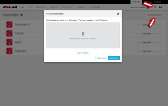 Import einer GPX-Datei in Polar Flow Online Portal