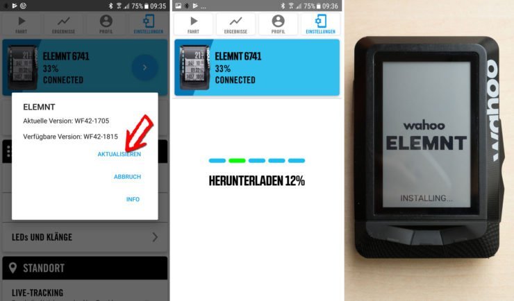 Update der Wahoo ELEMNT Firmware