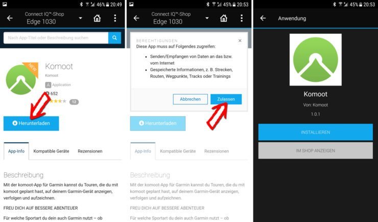 komoot Connect IQ App aus dem Garmin Store installieren