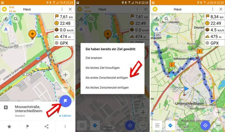 Zwischenziel in die OsmAnd Routenplanung einfügen