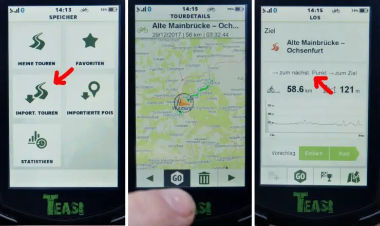 Importierten GPX-Track zur Navigation aufrufen