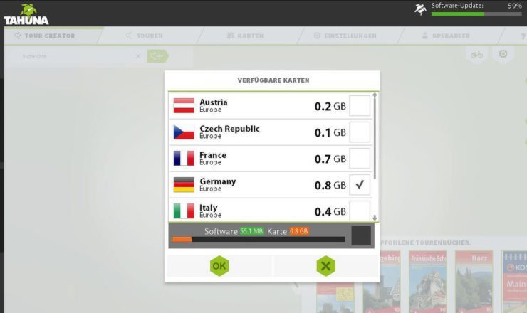 Gewünschte Kartenupdates anhaken und bestätigen