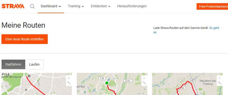 Neue Route auf Strava Webseite erstellen