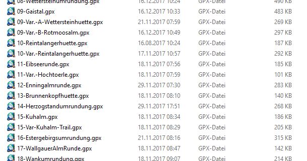 Die GPX-Tracks auf der Festplatte
