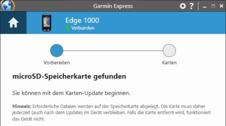 Speicherkarte für Kartenupdate im Garmin Edge 1000