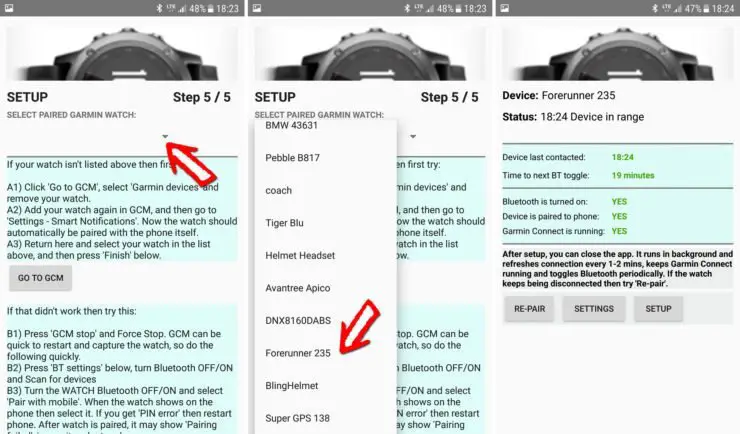 Setup der ReConnect Garmin Watch App
