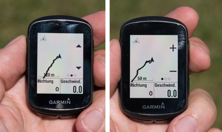 Zoomen und verschieben der Garmin Edge 130 Karte