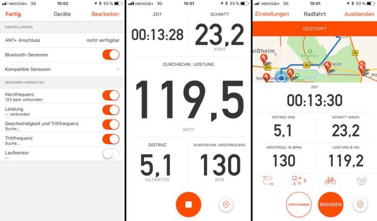 Strava auf dem iPhone mit Vector 3 Pedalen
