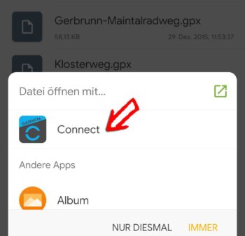 GPX-Datei im Solid Explorer mit Garmin Connect öffnen
