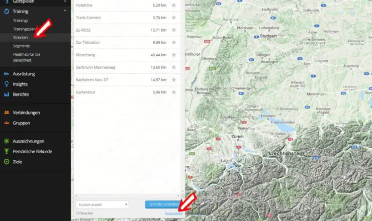 Garmin Connect Portal Training - Strecken
