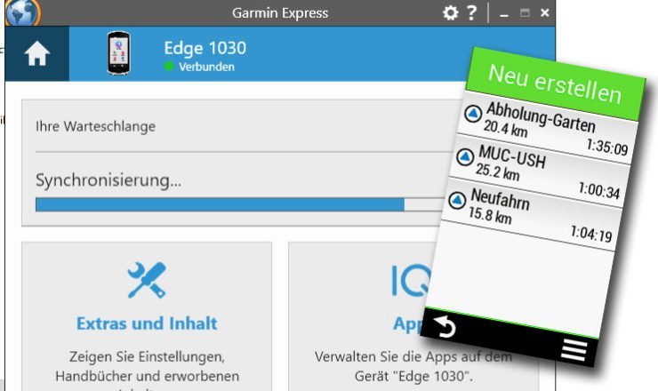 Synchronisierung mit Garmin Express und Strecken im Garmin Edge