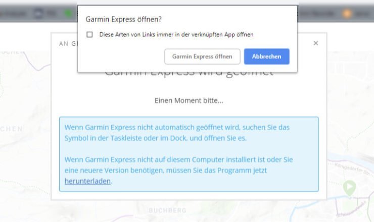 Aufforderung Garmin Express zu öffnen