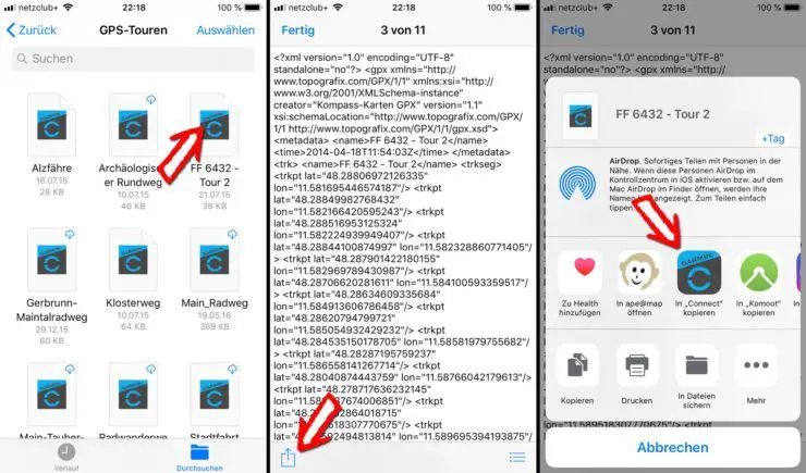 iPhone Dateien App GPX-Track teilen