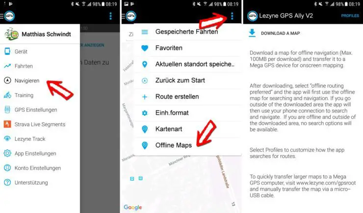 Download der Karten in der Lezyne App