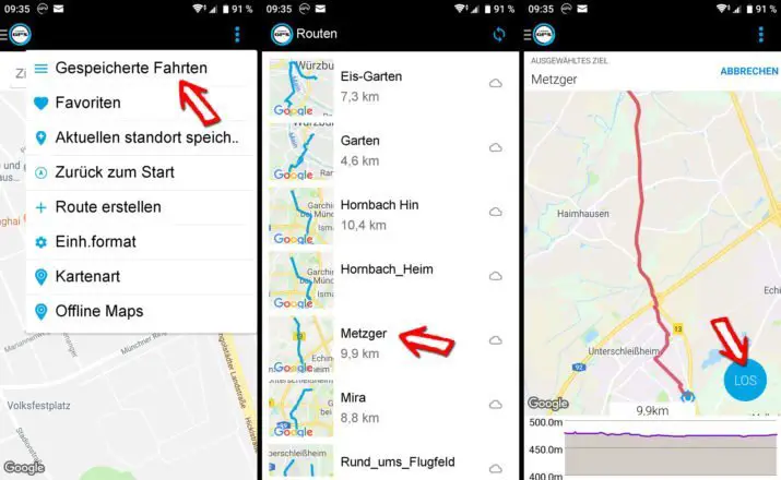 Geplante Strecken auswählen und an Mega C übergeben