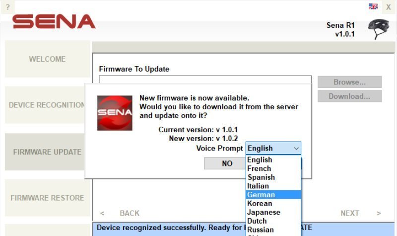 Download der neuesten Firmware mit Sprachdateien