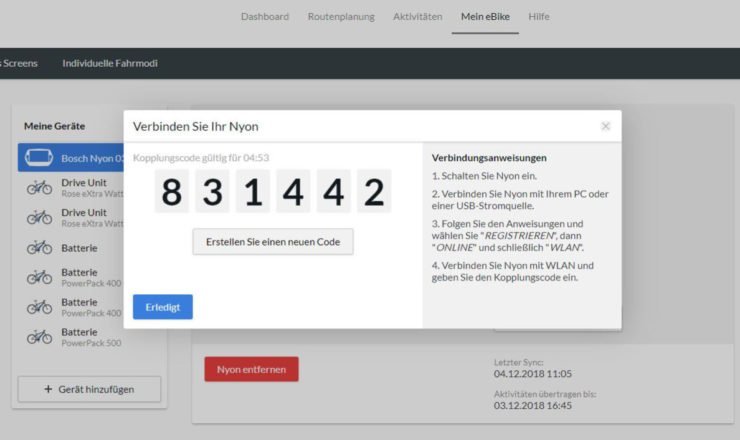 Code um Nyon mit Online Portal zu verbinden