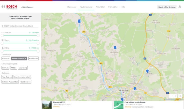 Tour aus Outdooractive innerhalb vom Bosch Portal auswählen