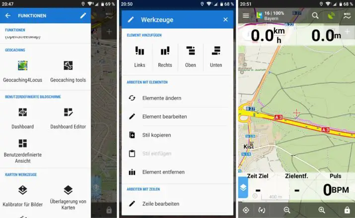 Locus Map Dashboard einrichten und anzeigen