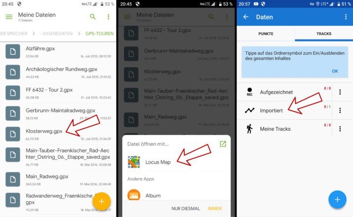 Import einer GPX-Datei von Solid Explorer in Locus Map
