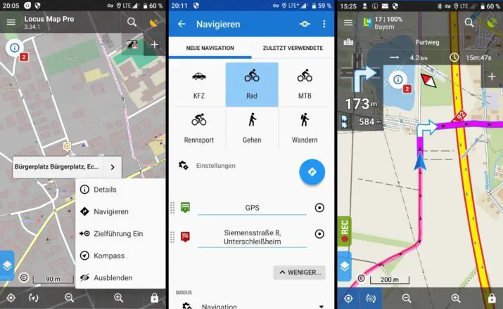 Schnelle Navigation mit Locus Map zu einem Ziel auf der Karte