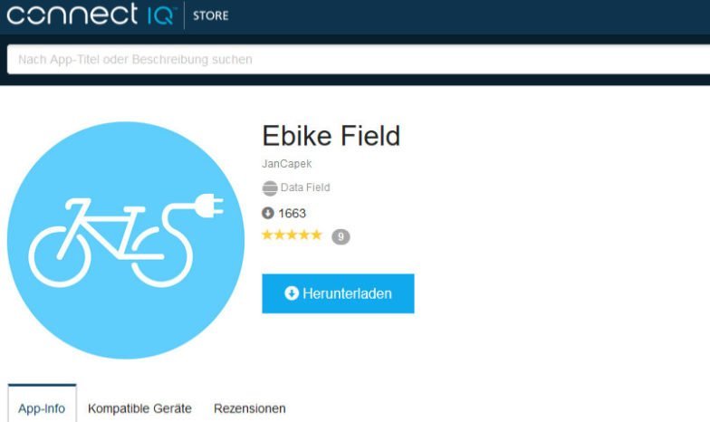 Connect IQ Store mit Ebike Field Erweiterung