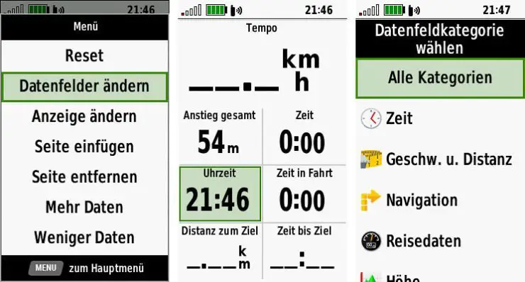 Datenfelder ändern beim Garmin GPSmap 66st